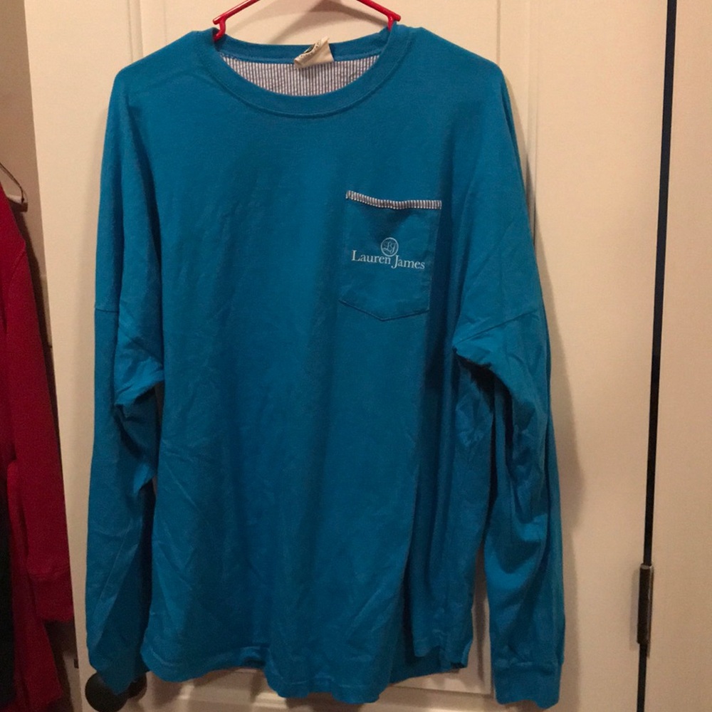 EUC long-sleeve seersucker Lauren James jersey tee
